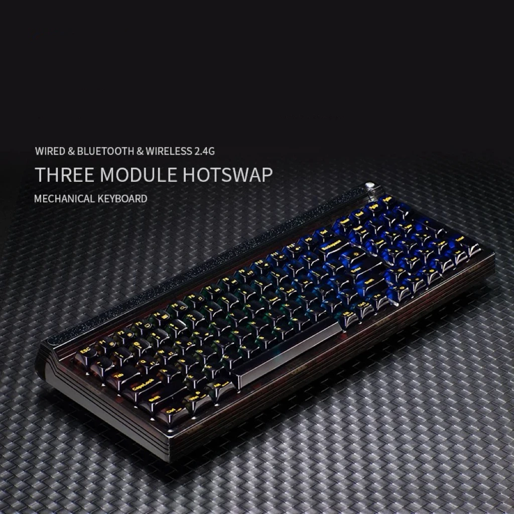 GM980 Starry Black Tri-Mode Mechanical Keyboard with Hot-swappable Gasket Structure, 98-key Layout, Transparent Custom Keyboard