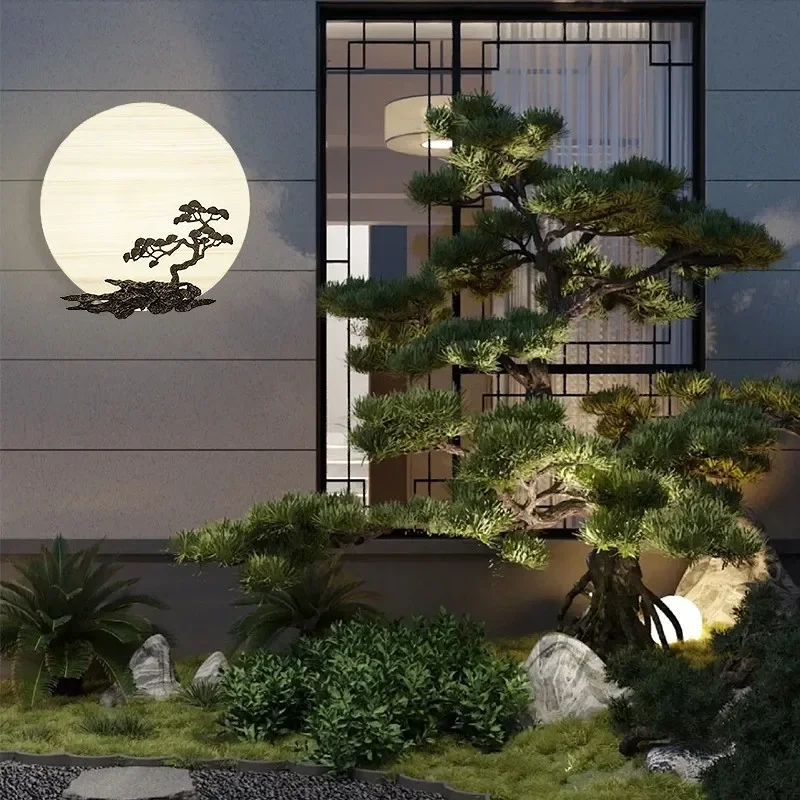 2025 New Chinese Style Wall Lamp, Living Room Entrance, Outdoor Villa Courtyard, Marble Background Wall, Designer Moon Lamp