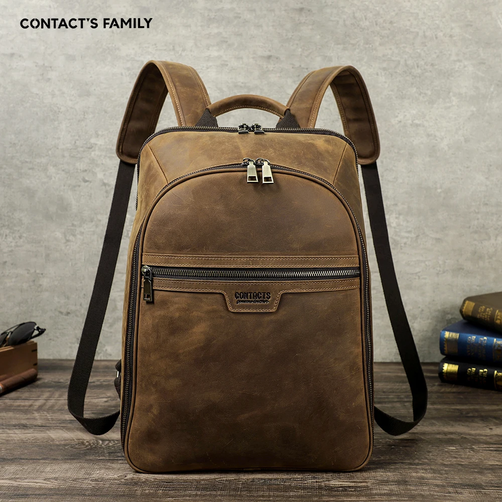 Vintage Simple Men\'s Genuine Leather Backpack Cowhide Outdoor Travel Backpack Large Capacity Computer Laptop Bag