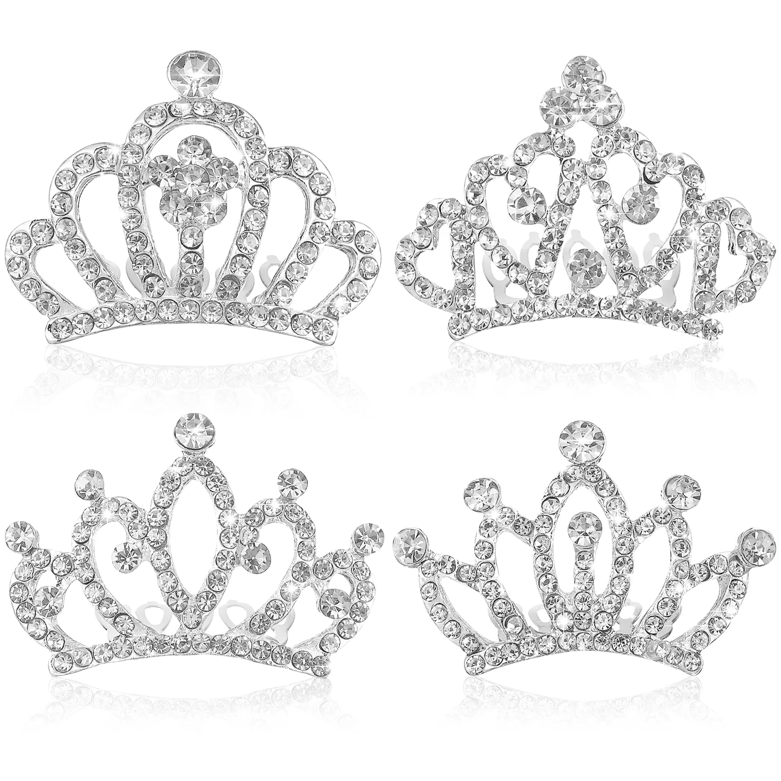 Mini Couronne Peigne Pinces à Cheveux, Diadème pour Enfants, Coiffure de ix, Strass, Anniversaire, 4 Pcs