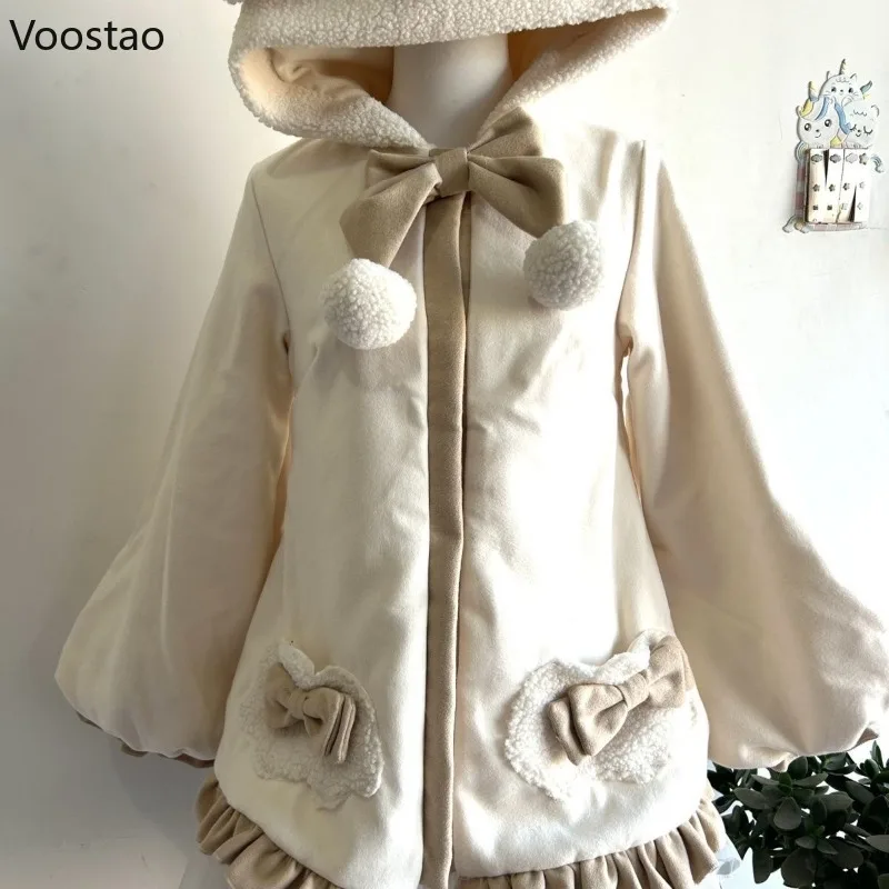 เสื้อคลุมฮู้ดสไตล์โลลิต้าญี่ปุ่น น่ารักหวานแหวว อุ่นสบาย แฟชั่นสำหรับผู้หญิง แจ็คเก็ตฤดูใบไม้ร่วง สไตล์ Y2k พร้อมโบว์  คาร์ดิแกนลำลอง