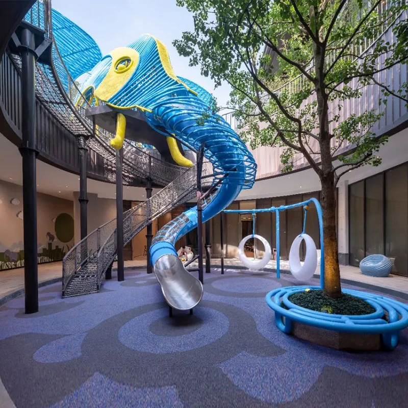 D053 Outdoor large stainless steel slide Octopus shape shark shaped children theme playground amusement equipment sculpture