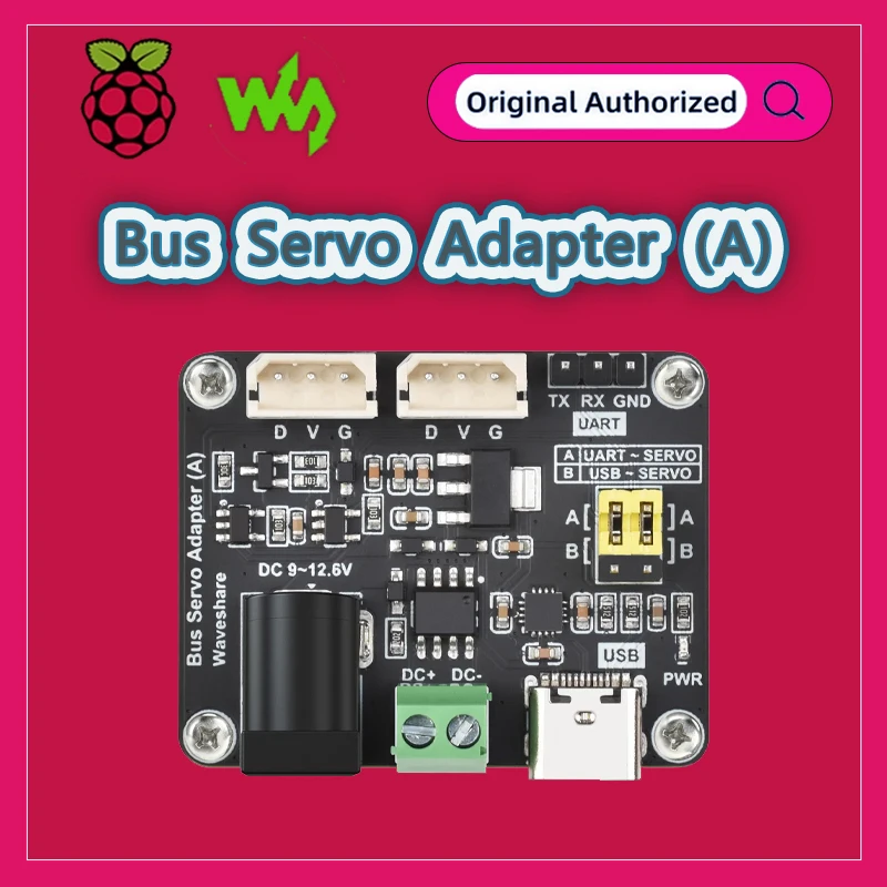 Waveshare Serial Bus Servo Driver Board Adapter(A) with integrated power supply control circuitry, compatible with ST/SC for RPI