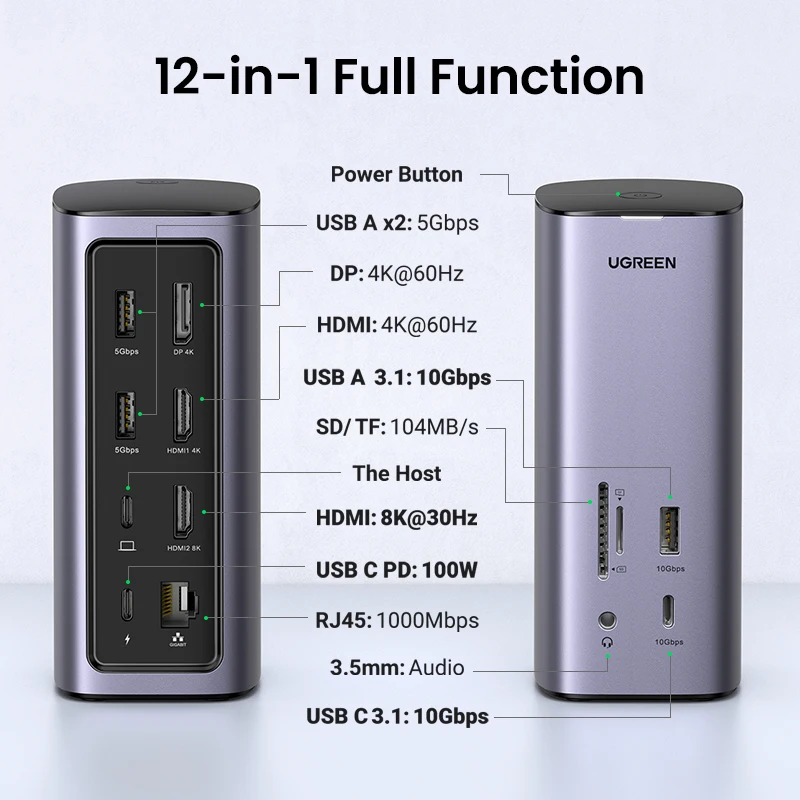 Imagem -02 - Ugreen-docking Station para Windows e Macos Usb c a 8k Hdmi Displayport Abcd Tela Tripla Rj45 Pd100w Divisor Usb 12 em 10g