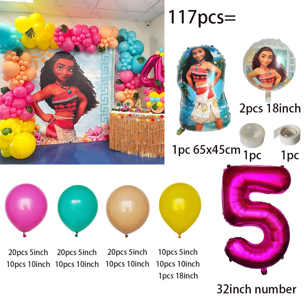 117pcs Moana Birthday Party Decorations Kids Girl Princess Balloons Baby Shower Party Decor Moana Ballon Air Globos Seaside