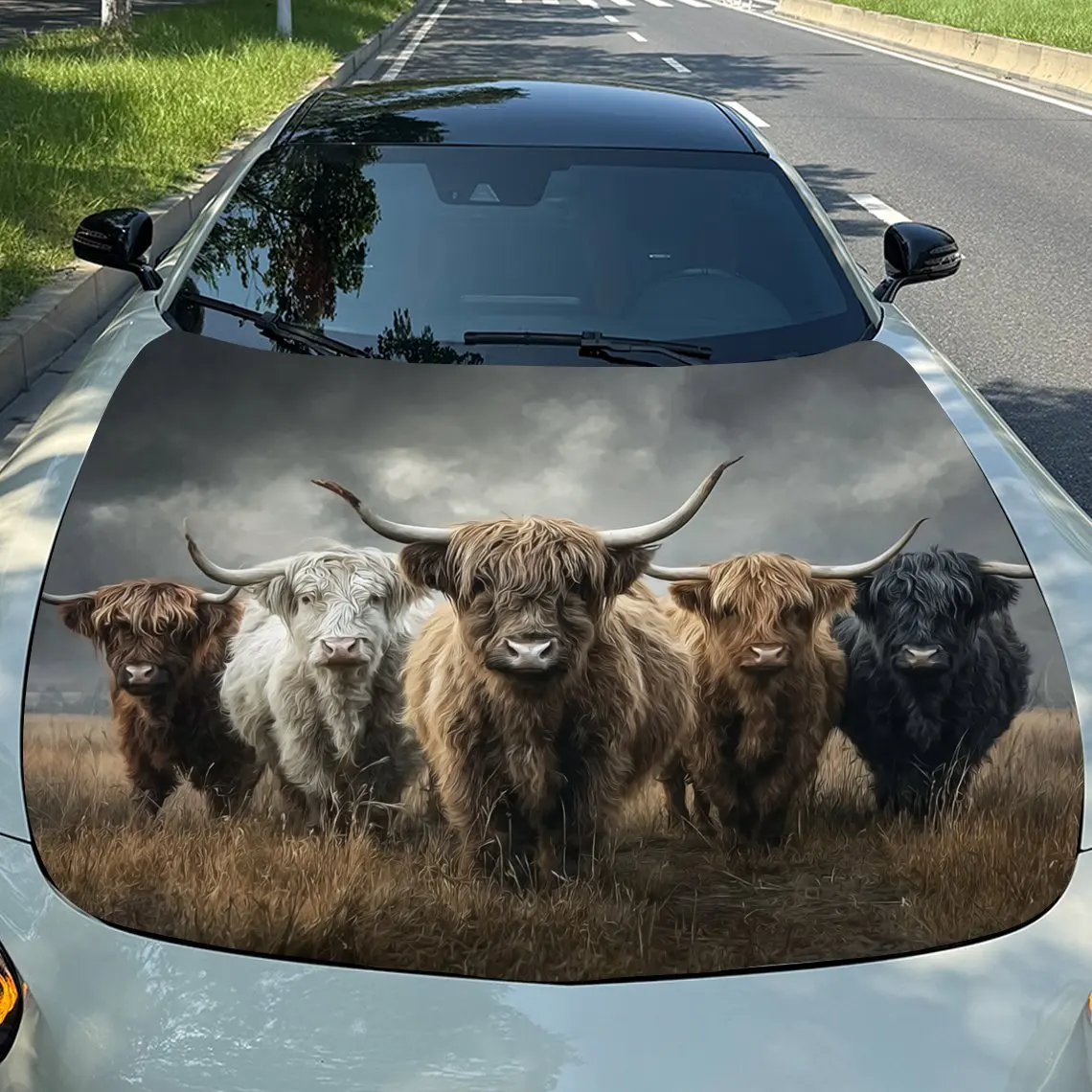

Виниловые наклейки на капот автомобиля Cattle Herds On The Grassland, водонепроницаемые наклейки на капот автомобиля из ПВХ, самоклеящиеся устойчивые к царапинам St