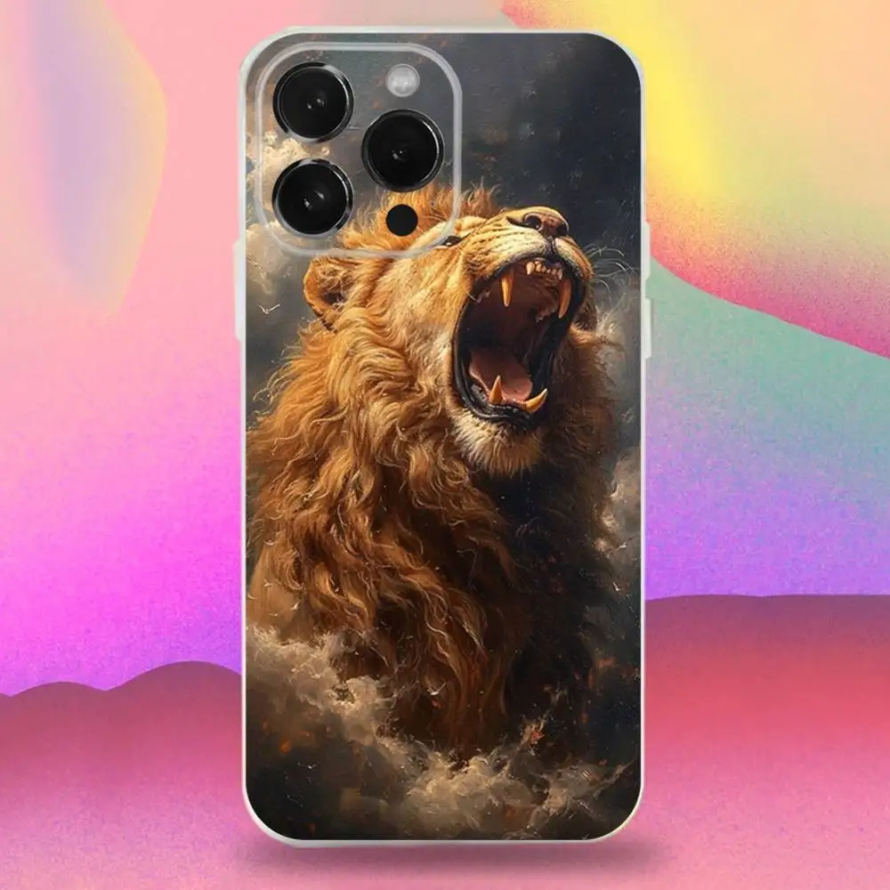 Capa de telefone Lion Alpha para iPhone 16,15,14,13,12,11 Pro,Max,Plus,X,XS,XR,SE,Mini Silicone transparente macio