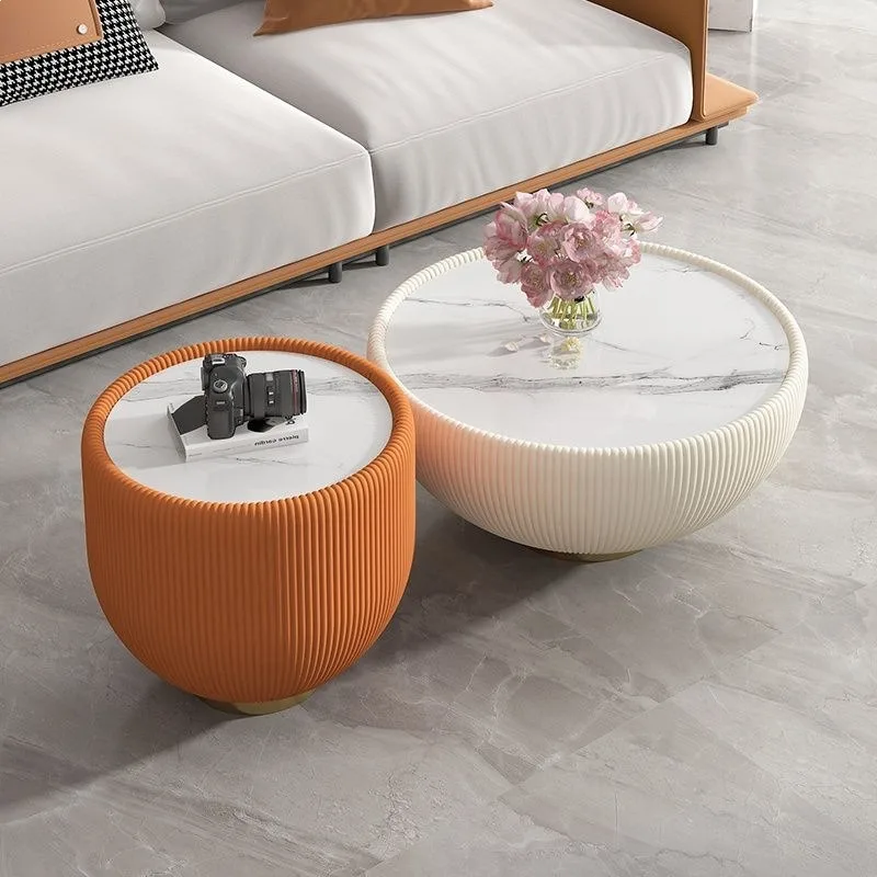 

Internet celebrity round slate coffee table light luxury modern Italian small apartment simple living room