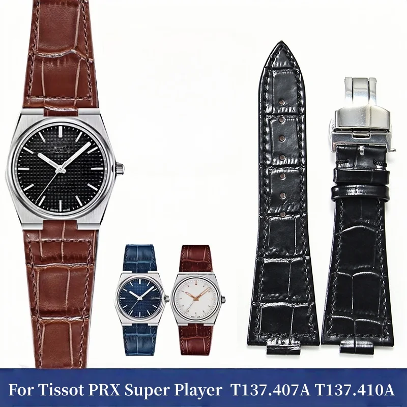 Correa de reloj de cuero de 26x12mm para reloj Tisso-t PRX Series T137.407 Super Player T137.410, accesorios para pulsera