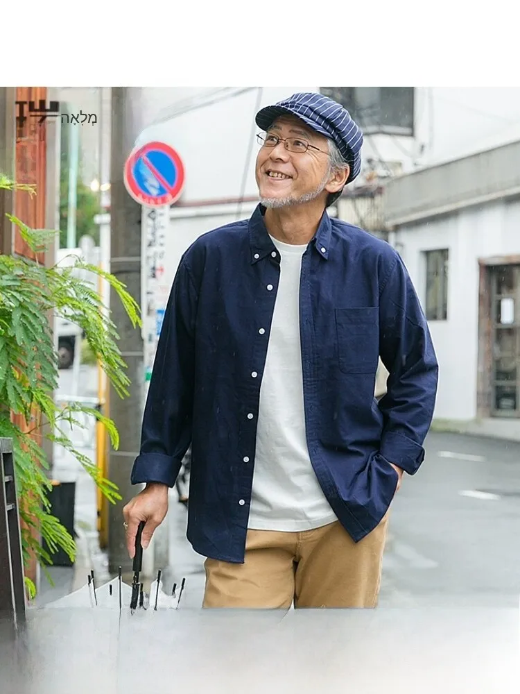 

Pure Cotton Ox Fabric Long Sve irt Dad Spring Autumn Faion Casual Ci Sle Loose Fit M Clothing Middle Age