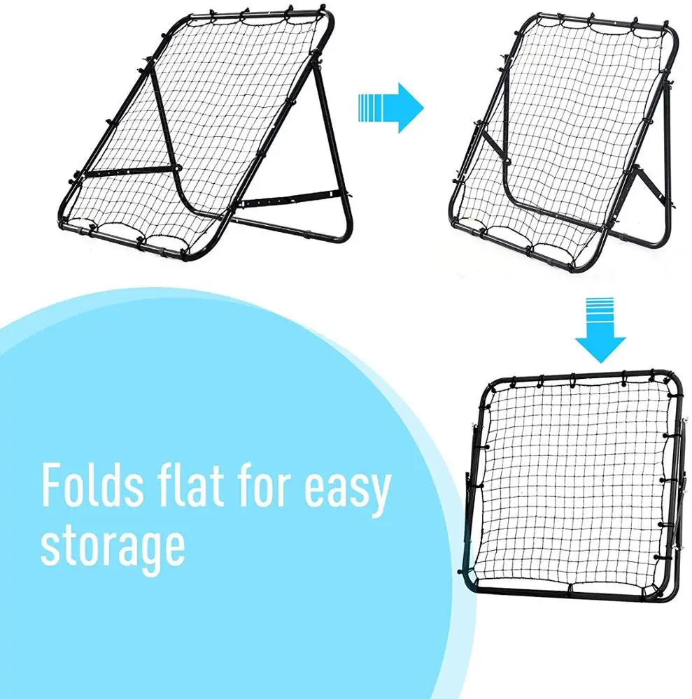 Black Adjustable Rebounder Net Soccer Kickback Target Goal Multi-Sports Training Aid for Kids Adults Football Practice Equipment