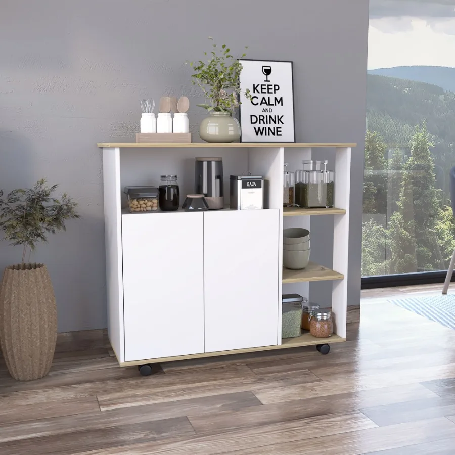 

Benton 4Shelf Kitchen Island Light Oak and White