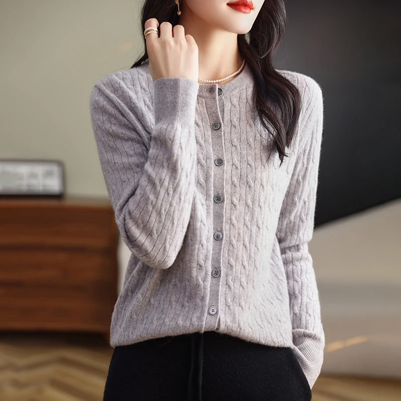 2024 Autumn/Winter Cashmere Cardigan Women\'s Knitted Cardigan Women\'s Sweater Cardigan High Quality Solid Color Knitted Top