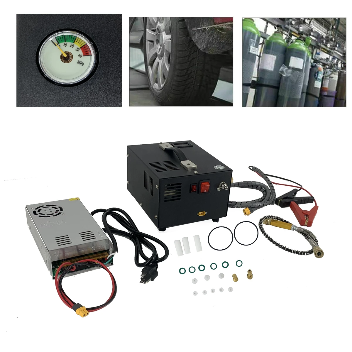 4500PSI 30Mpa PCP ضاغط الهواء المحمولة AC110V / DC12V مضخة ضغط مضخة سيارة مع محول نافخة الغوص الإطارات