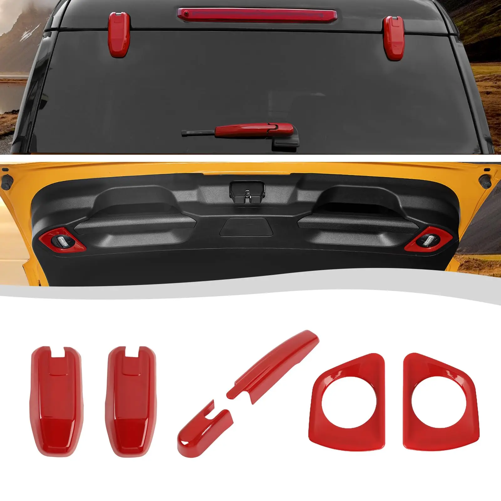 

Red Rear Window Hinge Cover, Wiper Handle And Taillight Trim Kit For Bronco Sport 2021-2025