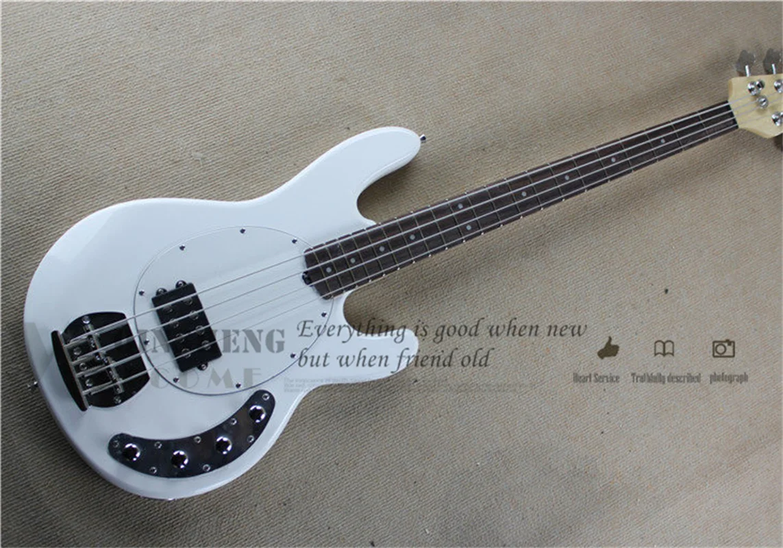 4 Strings Bass Guitar Ray Bass Light green Basswood Body Active Battery Chrome Bridge White Pickguard