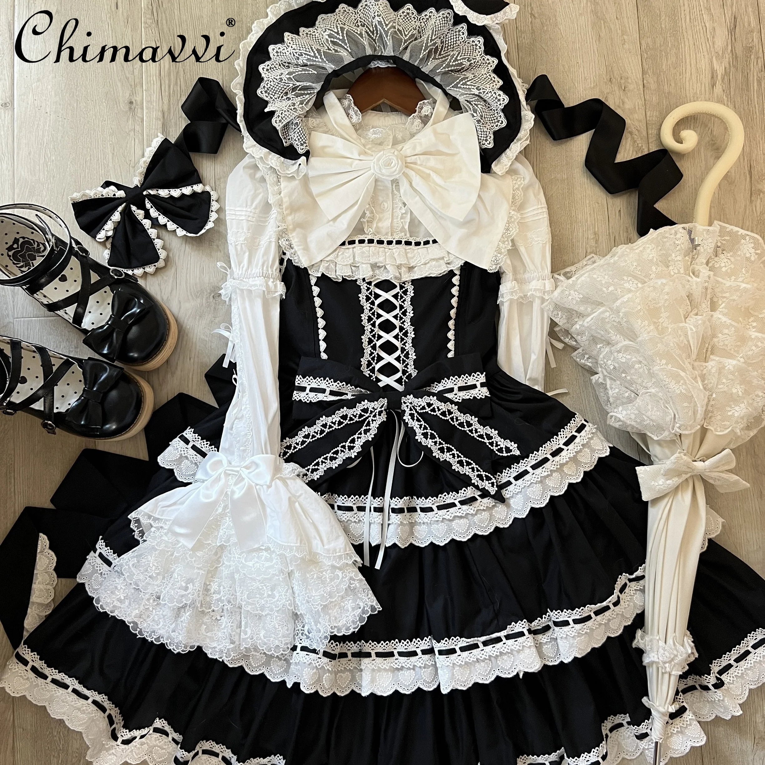 

Original Princess Sweet Lolita Doll Feeling Dress 2025 Autumn New Cute Bow Girls Elegant Party Jsk Suspender Dresses for Women