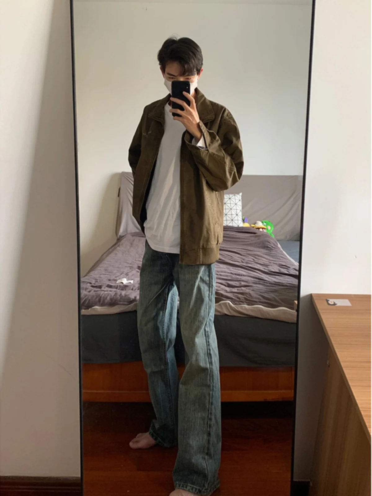 

Мужские джинсы в американском ретро-стиле с бамбуковым узором, прямые, модные, стильные, весенние, в уличном стиле, для подростков, с ощущением высокого качества