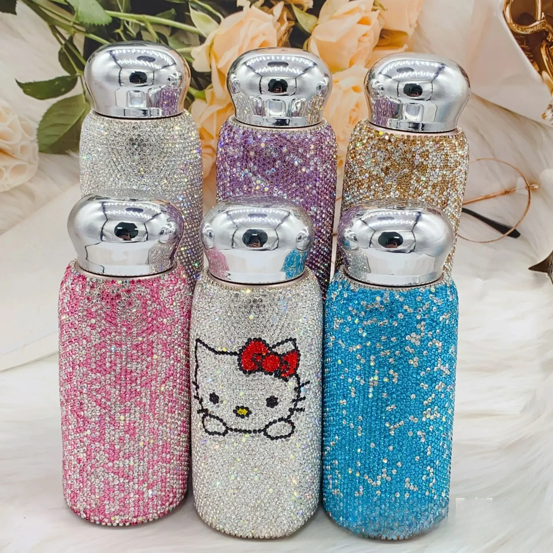 Stylish diamond-encrusted water cup Household car portable water cup stainless steel thermos cup