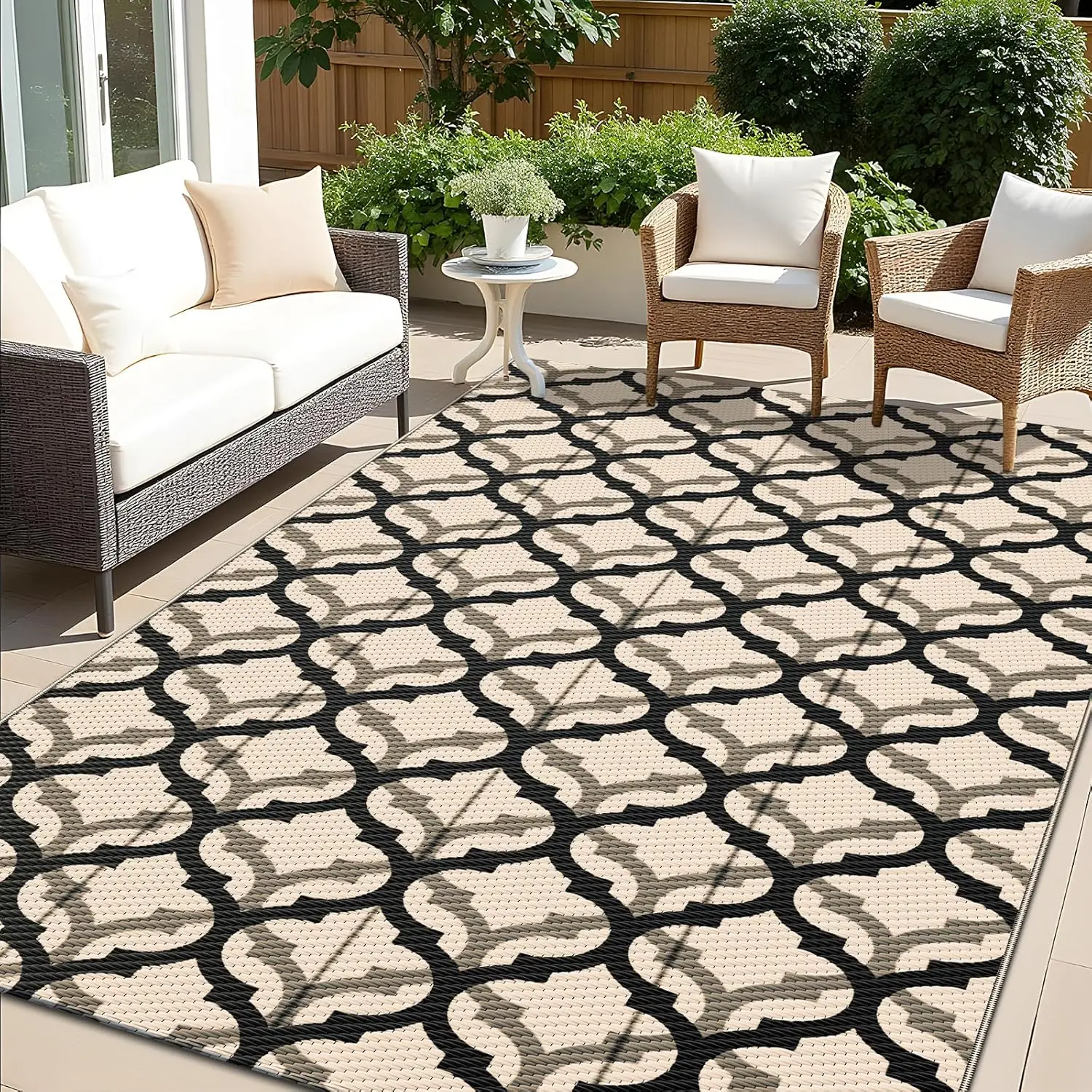 

Reversible Outdoor Rug 5x8 ft Clearance, Waterproof Outdoor Plastic Straw Rug with Interlacing Pattern, RV Mat for Patio, Cam