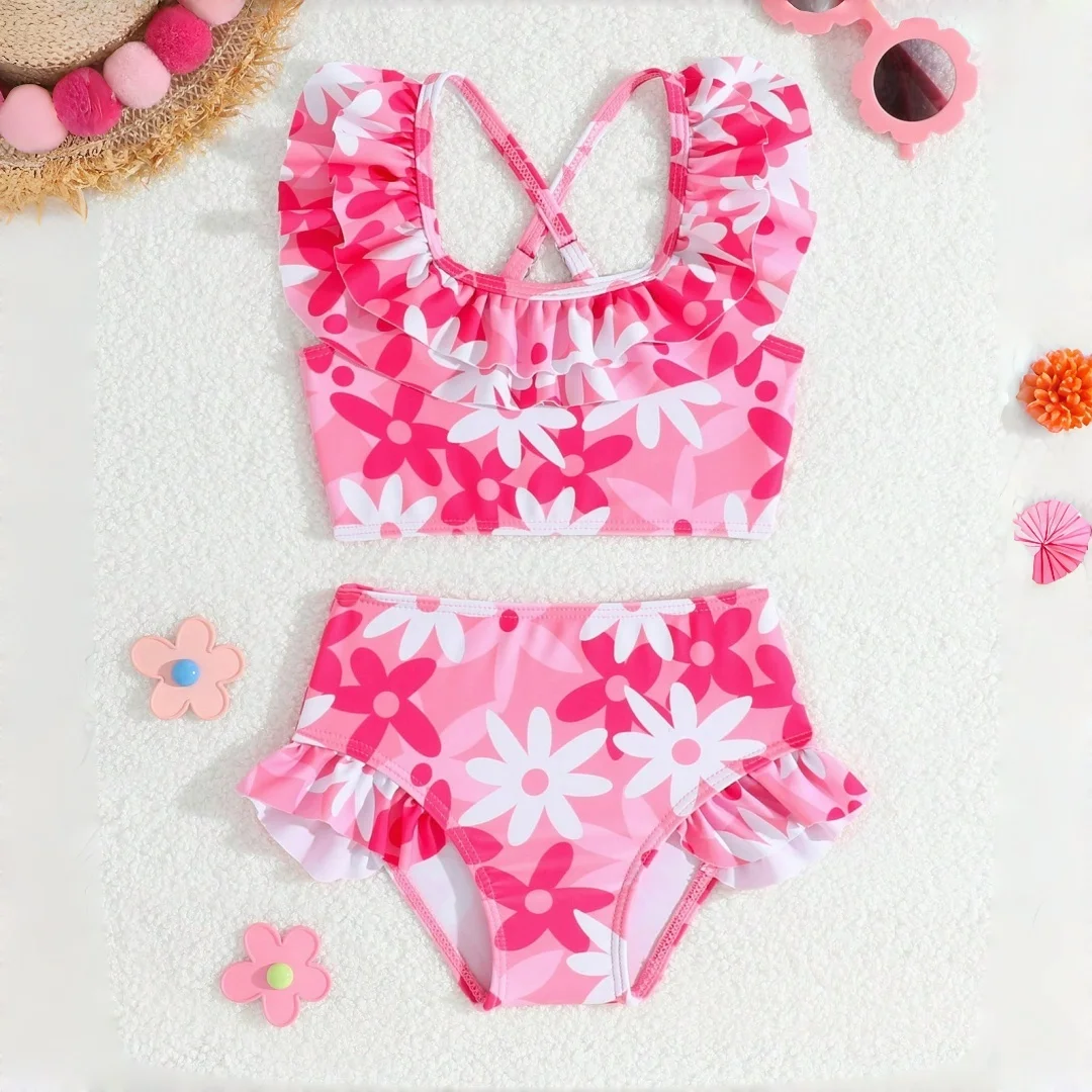 

Adorable Floral Print Swimwear Bikini Set for Little Girls Swimsuit for Toddlers Bathing Suit For Swimming For 4-7 Years Old