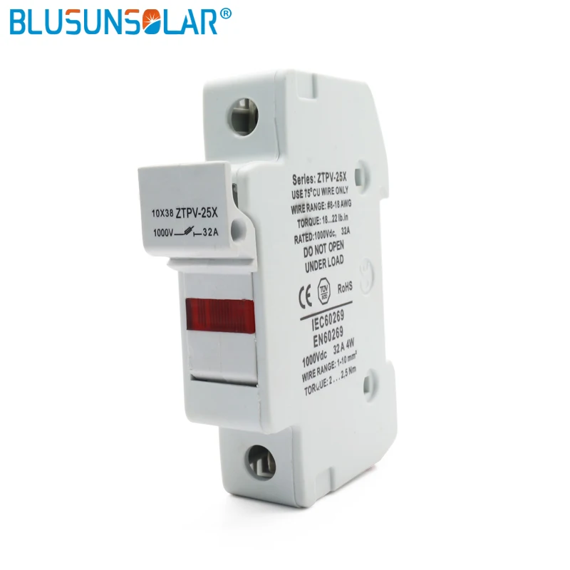 1P Parallel DC Fuse Holder 10*38mm High Voltage Solar PV 1000V Solar Fuse with LED Fuse Holder for Solar PV System Protection