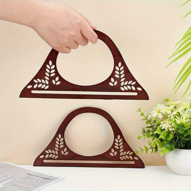 Carved Wooden Bag Handles, Vintage Hollow Leaf Wood Handbag Wrist Handle DIY Sewing Craft Supplies For Canvas Tote Bag