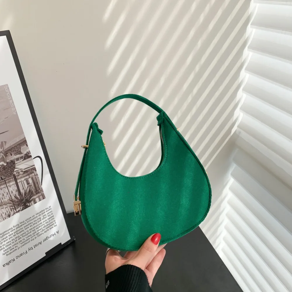 Casual Solid Color Crescent Bag Shoulder Pouch Korean Style Cloth Shoulder Bag Large Capacity All-match Felt Handbag Women