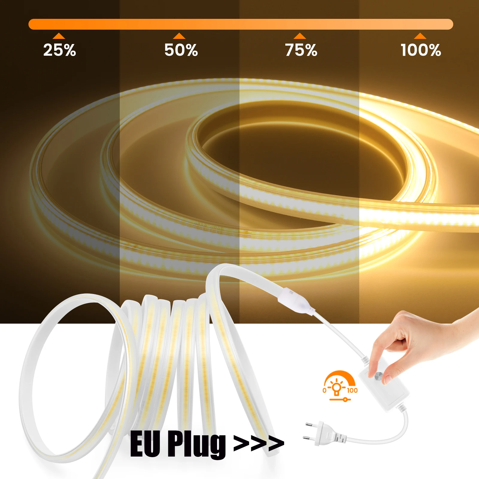 AC 220V Dimmerable COB Strip With EU Plug Waterproof White 3000K 4000K 6000K Warm/Natural White Home Decor Flexible LED Light