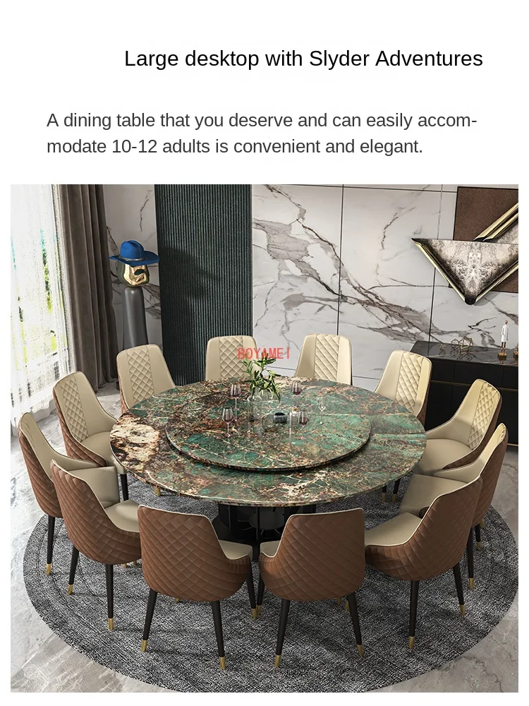 family 10 person round table Italian light luxury villa large round table electric round dining table and chair combination