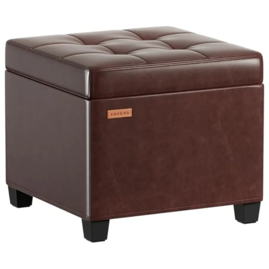 

Synthetic Leather Cover Steel Frame Ottoman with 48L Storage, 17.7" x 17.7" x 17.7" Square Storage Ottoman Stool Cube with Legs