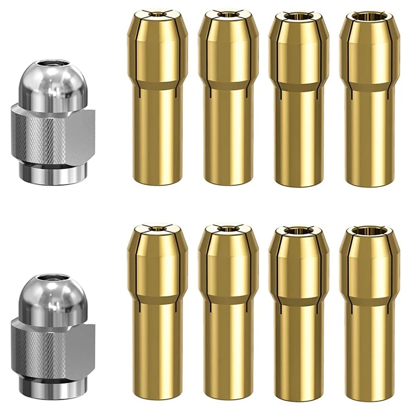 10Pcs Brass Collet For Dremel, Replacement 4485 Quick Change Rotary Drill Nut Tool Set With Two Metal Change Collet Nut