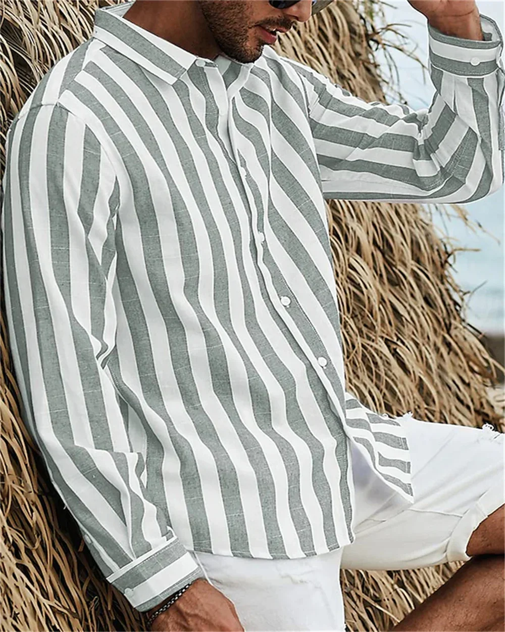 

New Men's Long-sleeved Multi-color Striped Print Shirt Business Party Hawaii Casual Vacation Classic Fashion Zebra Pattern Top