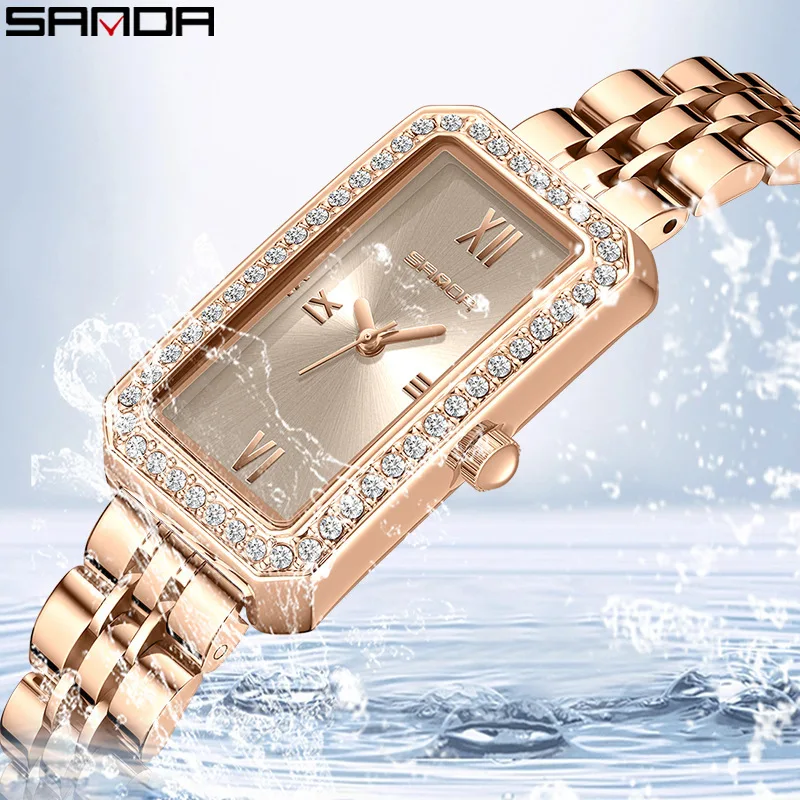 Free Shipping OUTLETSSanda New Diamond Steel Strap Quartz Watch Fashionable All-Match Outdoor Waterproof Women's Belt Watc