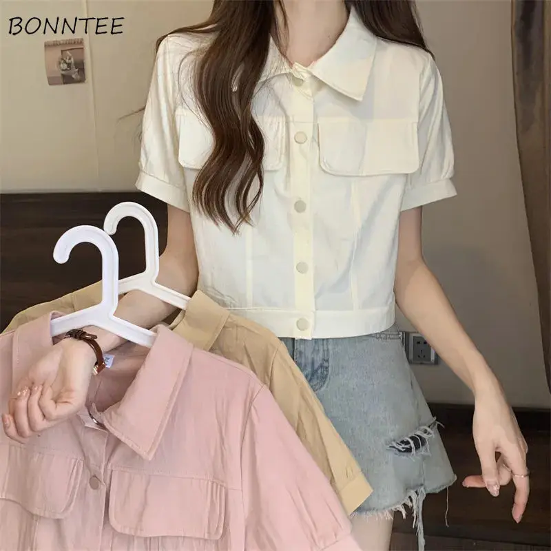 

Cropped Cargo Jackets Women Summer Pure Outwear Korean Fashion Vintage Preppy Style All-match Hotsweet Temperament Simple Ladies