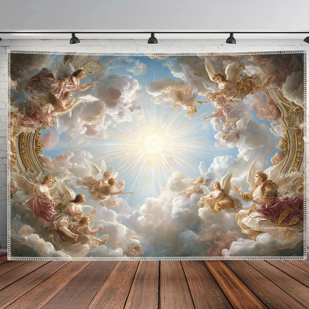 

Гобелен с небесными ангелами, божественный свет, украшения для комнаты, этичная красота, декор для комнаты, ангельский хор, декор для комнаты, эфирная косметическая комната