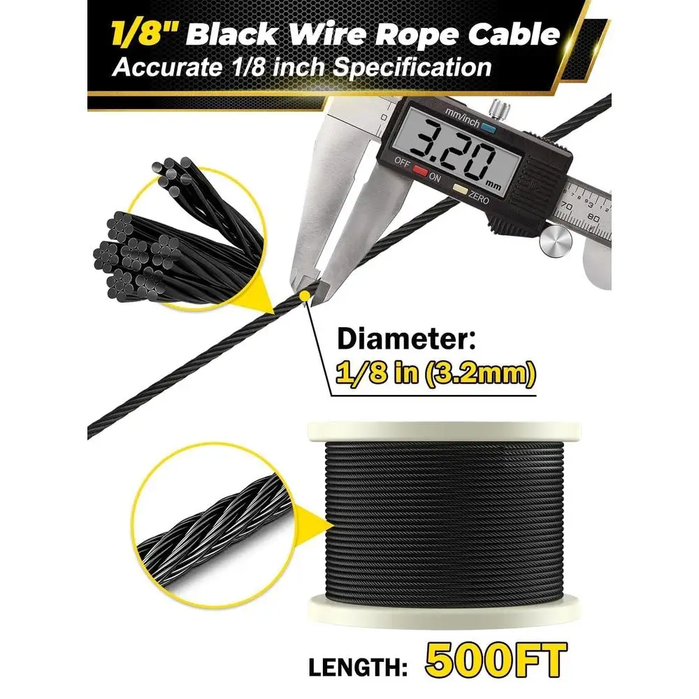 Black T316 Stainless Steel Cable Railing Kit 500ft 1/8 7x7 Strands Marine Hardware Minimalistic Design Enhanced Visual Appeal