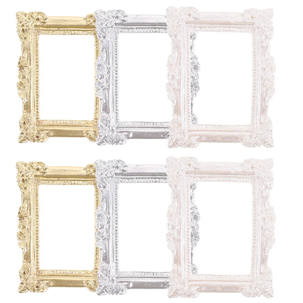 6 Pcs Photo Frame Ornaments Mini Picture Kit Model Crafts House Retro Frames for Houses Resin Father Nail Decorations