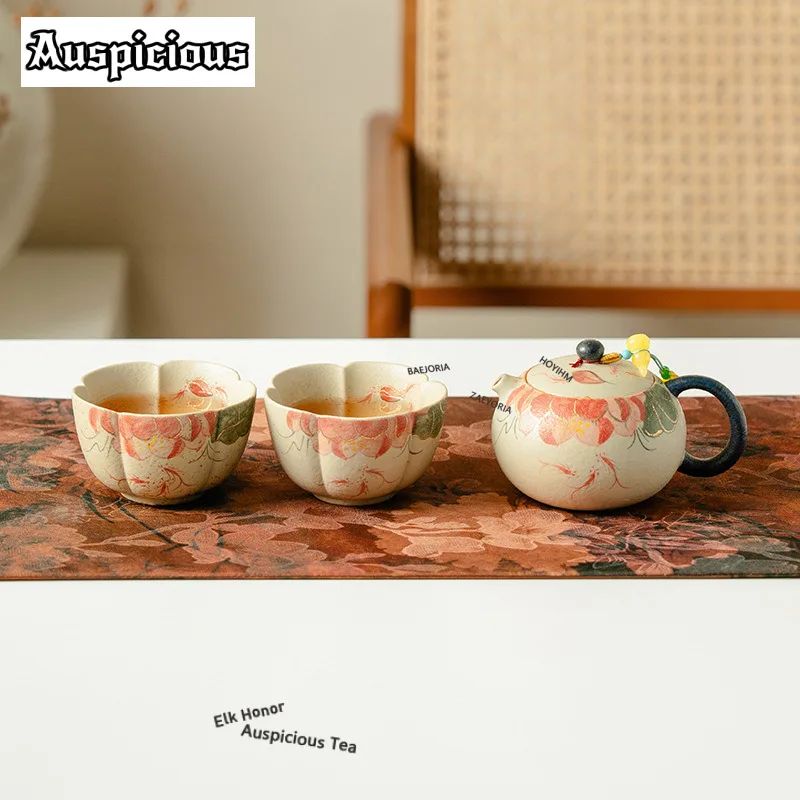 Hand-painted Red Carp Playing Lotus Travel Tea Set Kit Traditional 1 Pot 2 Cups Tea Maker Organizer Portable Outdoor Tote Bag