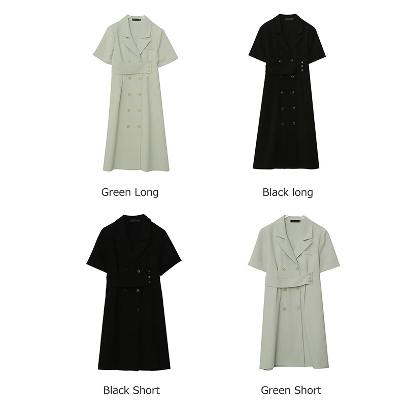 Women's Summer Long Dress Double-breasted Short Sleeves Dress Plus Size Knee Length Office Lady dress