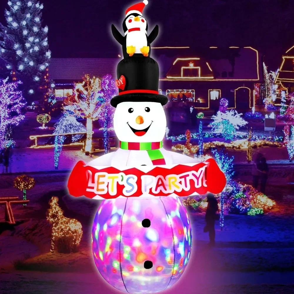 8 FT Christmas Inflatables Colorful Snowman with Penguin Outdoor Decorations, Built-in Bright Colorful Rotating LED Yard Decor