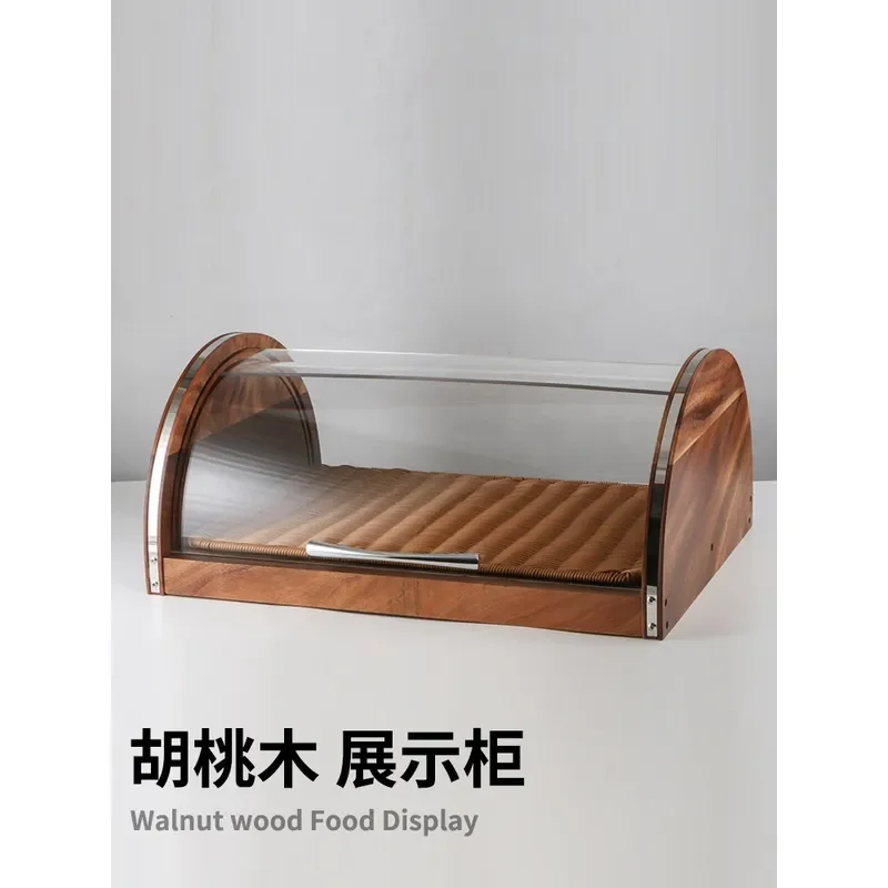 Walnut Bread Display Cabinet with PC Cover Imitation Rattan Board Cake Tray for Baking Tableware Fruit Snack Presentation