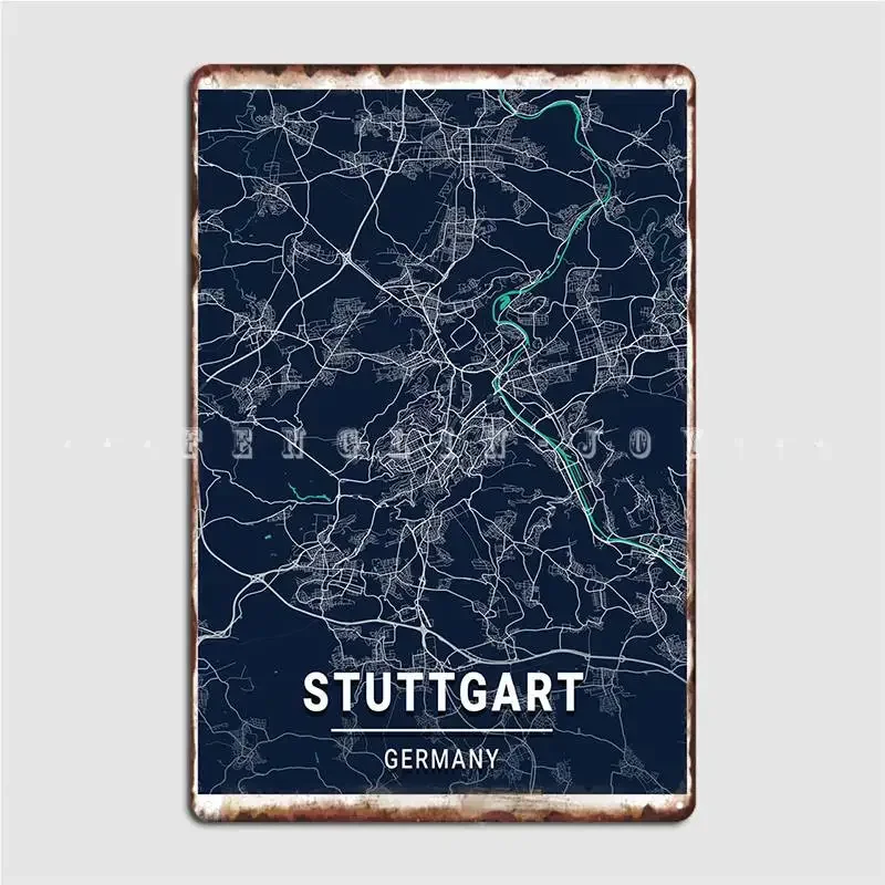 Stuttgart City Map Germany Poster Metal Plaque Wall Mural Home Design Wall Decor Tin Sign Posters