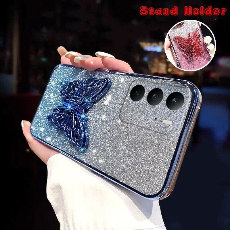 

Case For Realme C71 C75 C73 Liquid Sand Butterfly Phone Holder Shockproof Case for Realme C71 C73 C75