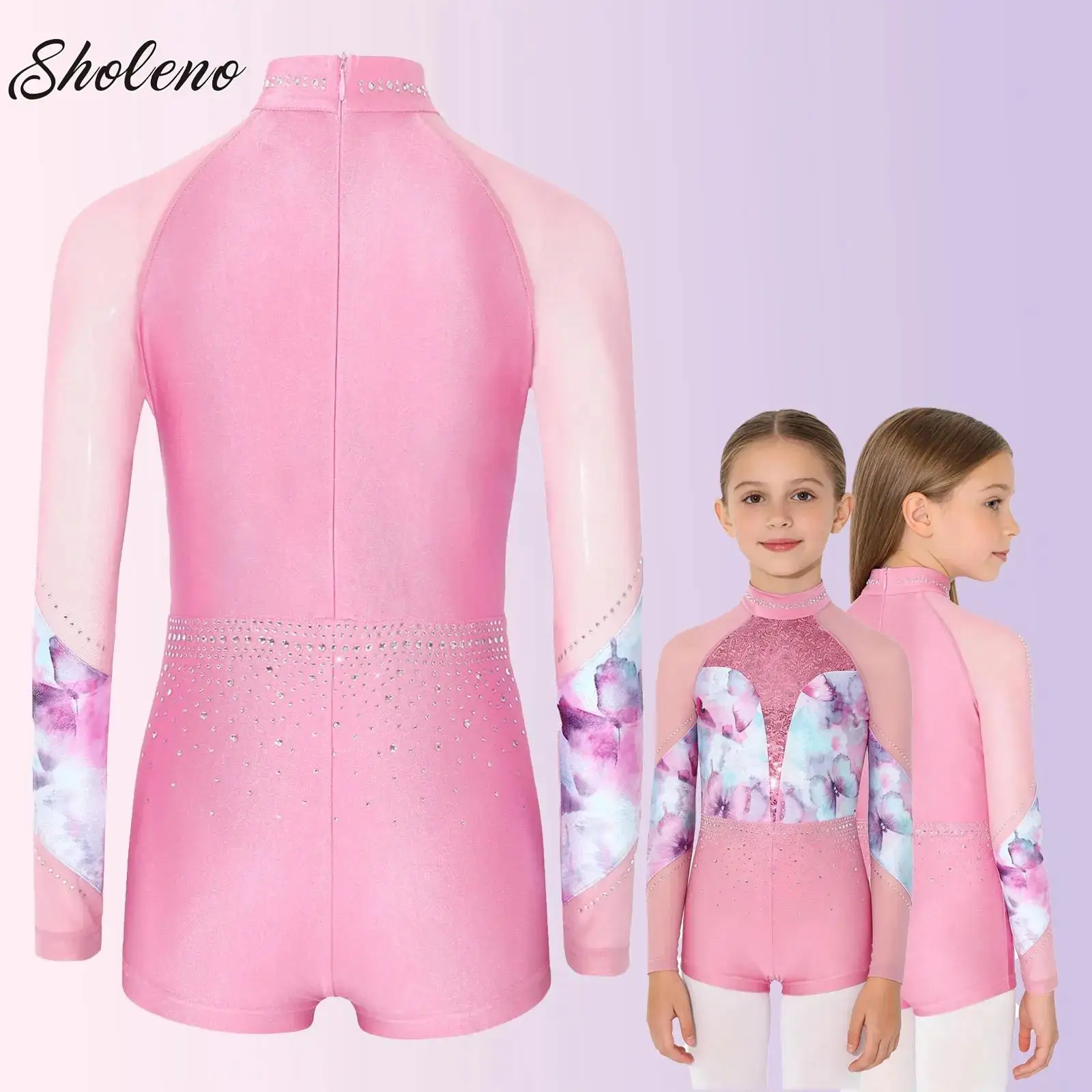 

Kids Girls Tumbling Gymnastics Leotards Rhinestones Ballet Jersey Unitards Bodysuit Rhythmic Gymnastics Artistic Skating Costume