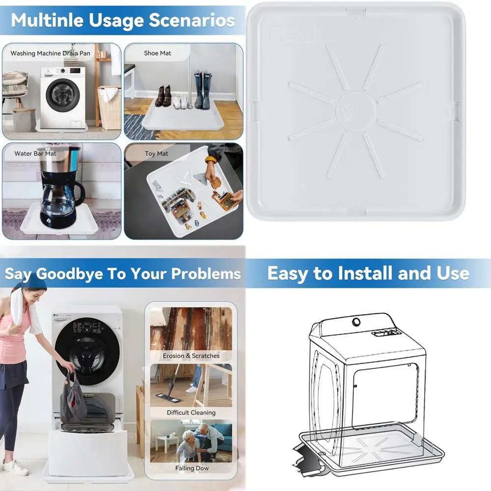 

30x32 Inch Durable Plastic Washing Machine Drain Pan with Raised Edge and Floor Protection