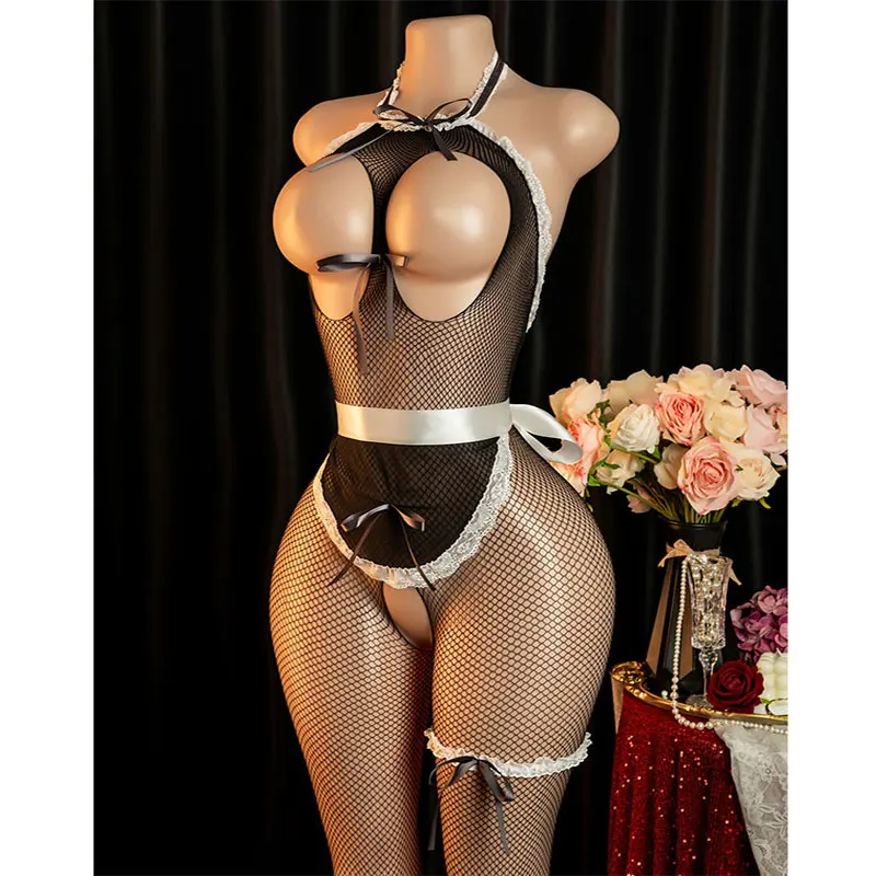 Sexy Plays 18 + Adult Erotica Wear Transparent Maid Uniform Suit Crotchless Lingerie Woman Babydoll Open Bra Night Dress For xxx