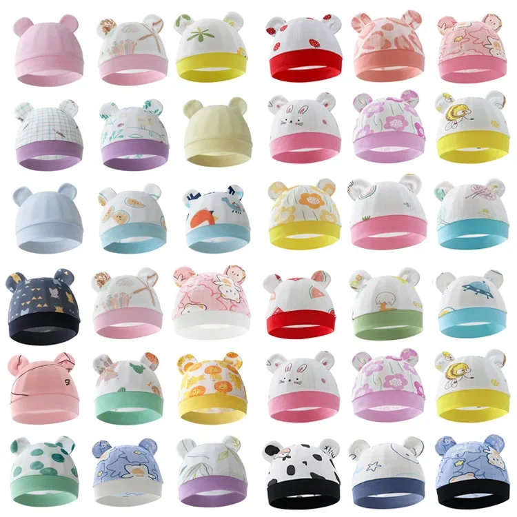 0-3Months Cotton Fetal Cap Cartoon Print Newborn Baby Hat Soft Comfortable Nursery Beanie Hat for Infant Newborn Accessories