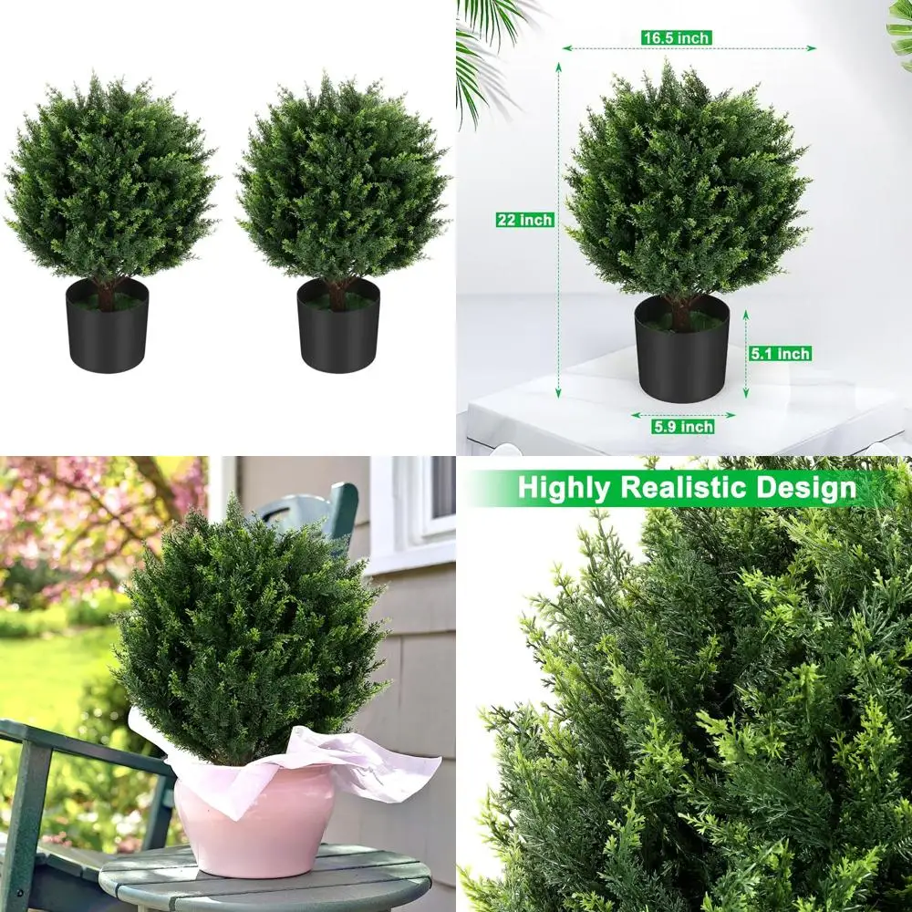 

21 Inch Pair of Artificial Cedar Topiary Balls, UV-Protected Outdoor and Indoor Potted Plants for Front Door and Office Decor