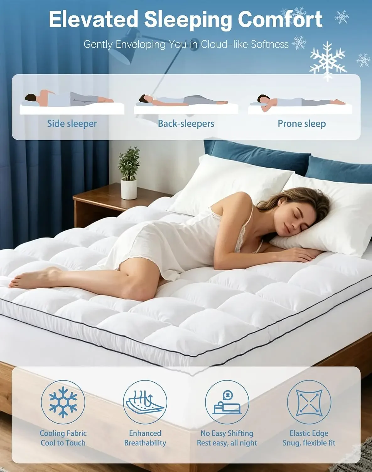 WestMonth Premium Quilted 1000GSM Luxury Extra Thick Mattress Topper - Breathable & Fluffy Soft Cooling Bed Cover with Deep Pock